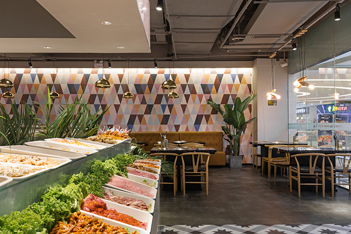 200平米自助烤肉店鋪，取餐區裝修效果