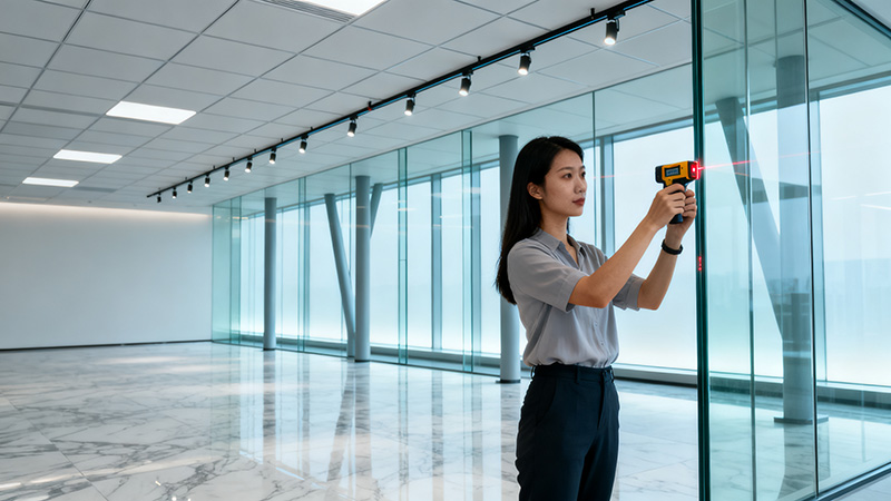 辦公室裝修現場玻璃面積測量