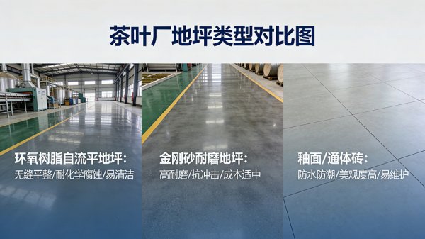 茶葉廠加工車間地面選材PK：環(huán)氧地坪、金剛砂、瓷磚哪種更適合你？